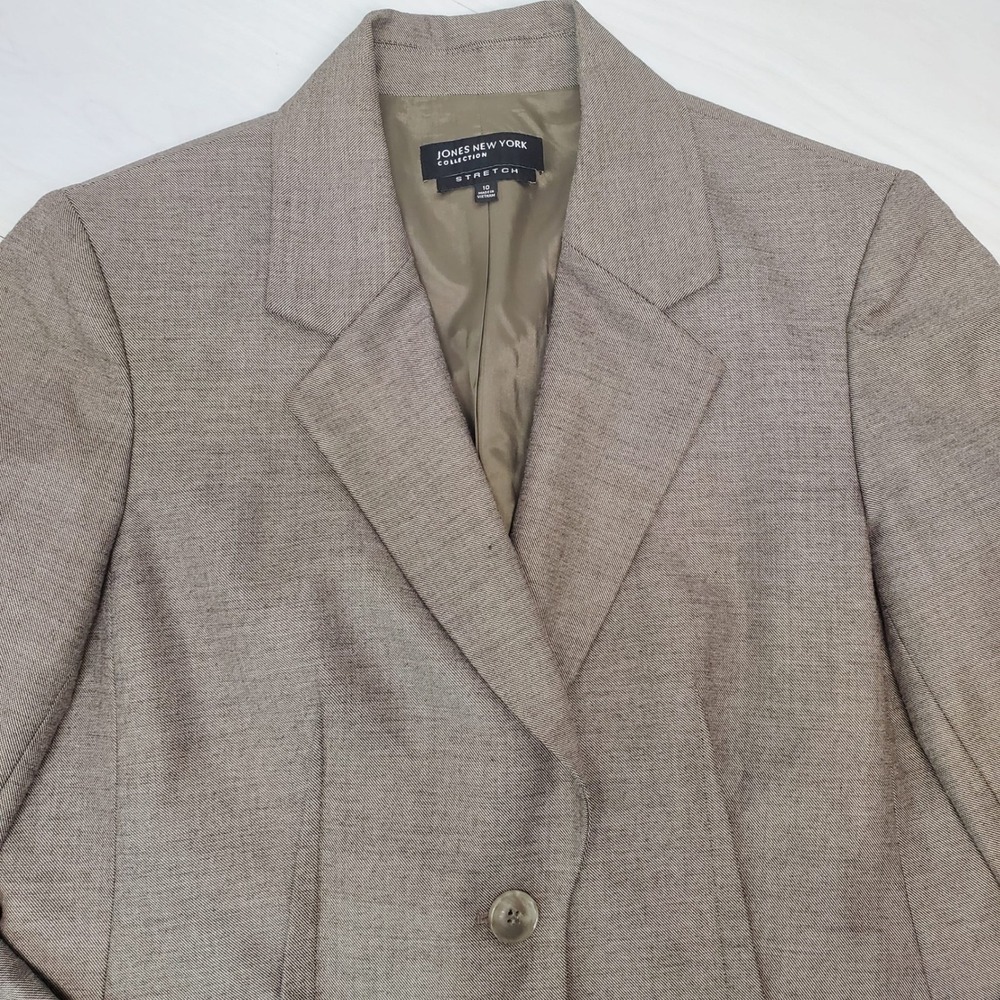 Jones New York Collection Women Taupe Brown Stretch Blazer Size 10 Dark Academia